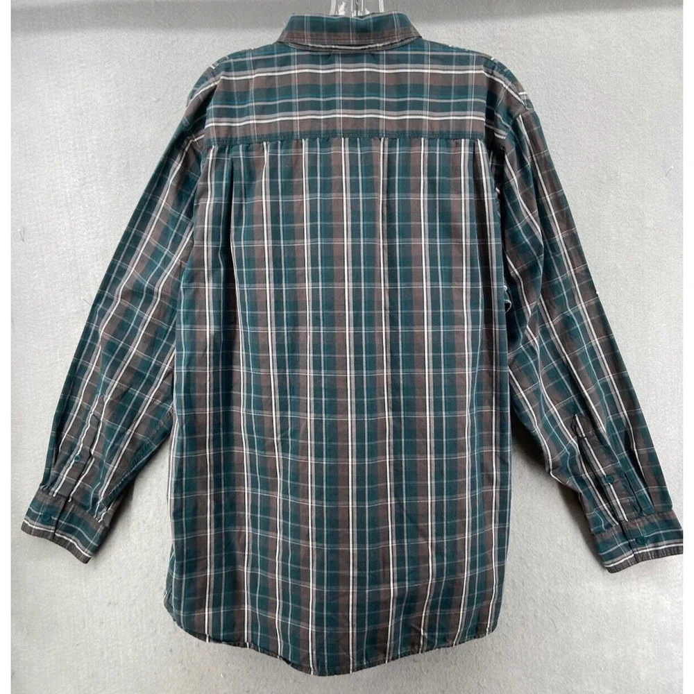 North Face Shirt Mens Sz L Green Gray‎ Plaid Button Up Cotton Collared Pockets
